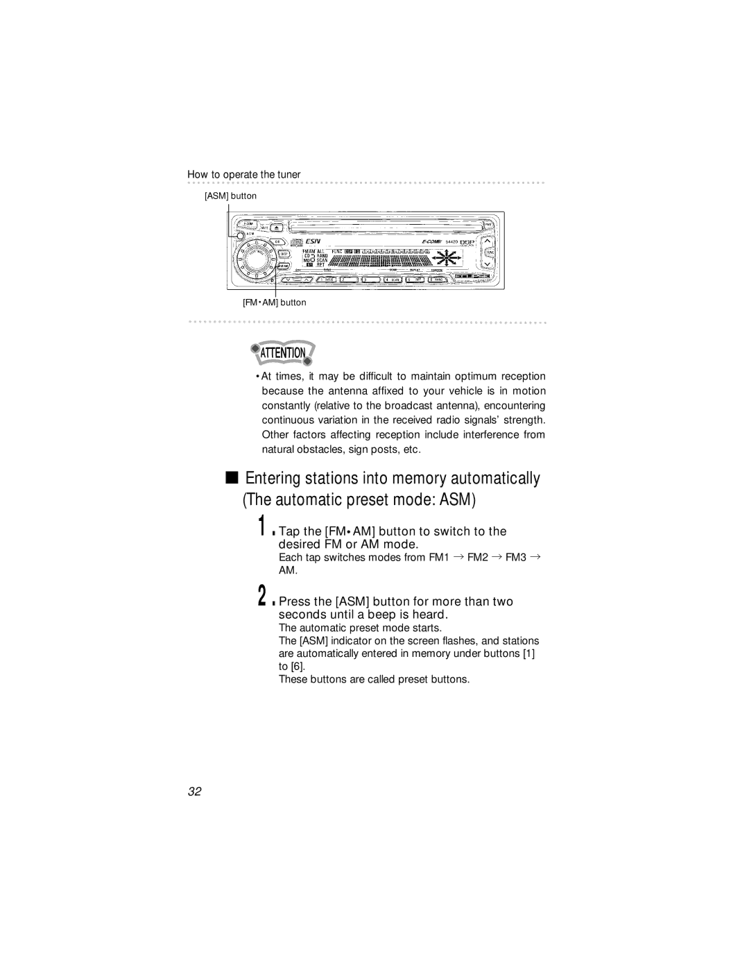 Eclipse - Fujitsu Ten 54420 owner manual Each tap switches modes from FM1 → FM2 → FM3 → AM 