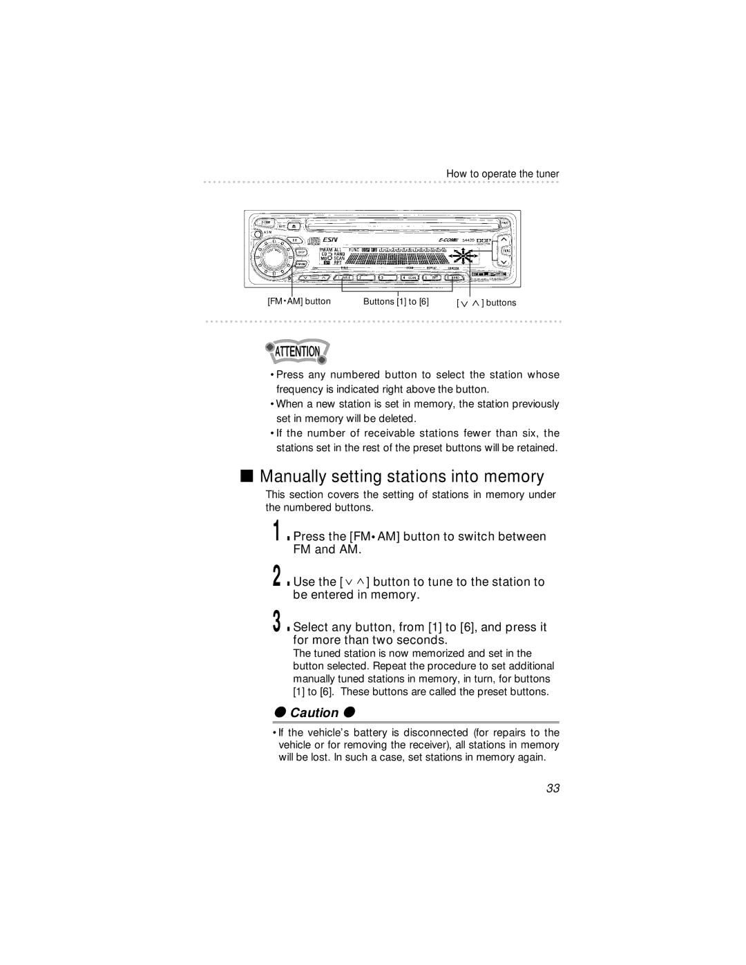 Eclipse - Fujitsu Ten 54420 owner manual Manually setting stations into memory 