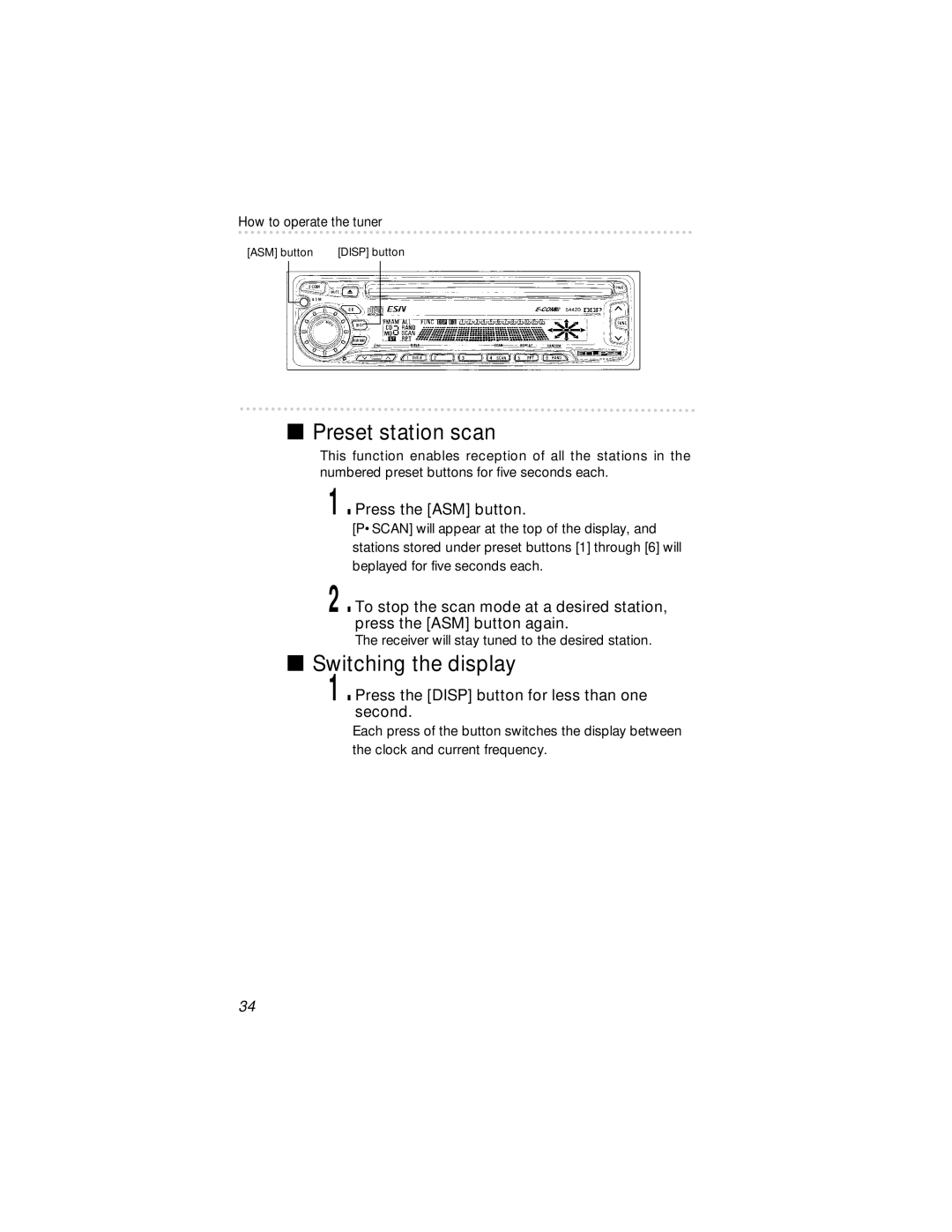 Eclipse - Fujitsu Ten 54420 owner manual Preset station scan, Press the ASM button 