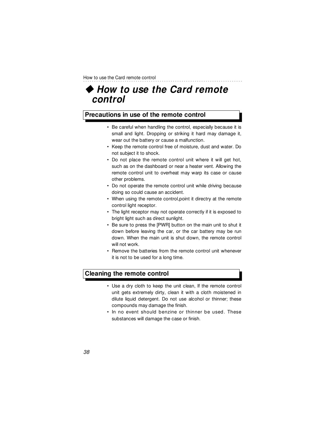 Eclipse - Fujitsu Ten 54420 owner manual How to use the Card remote control, Precautions in use of the remote control 