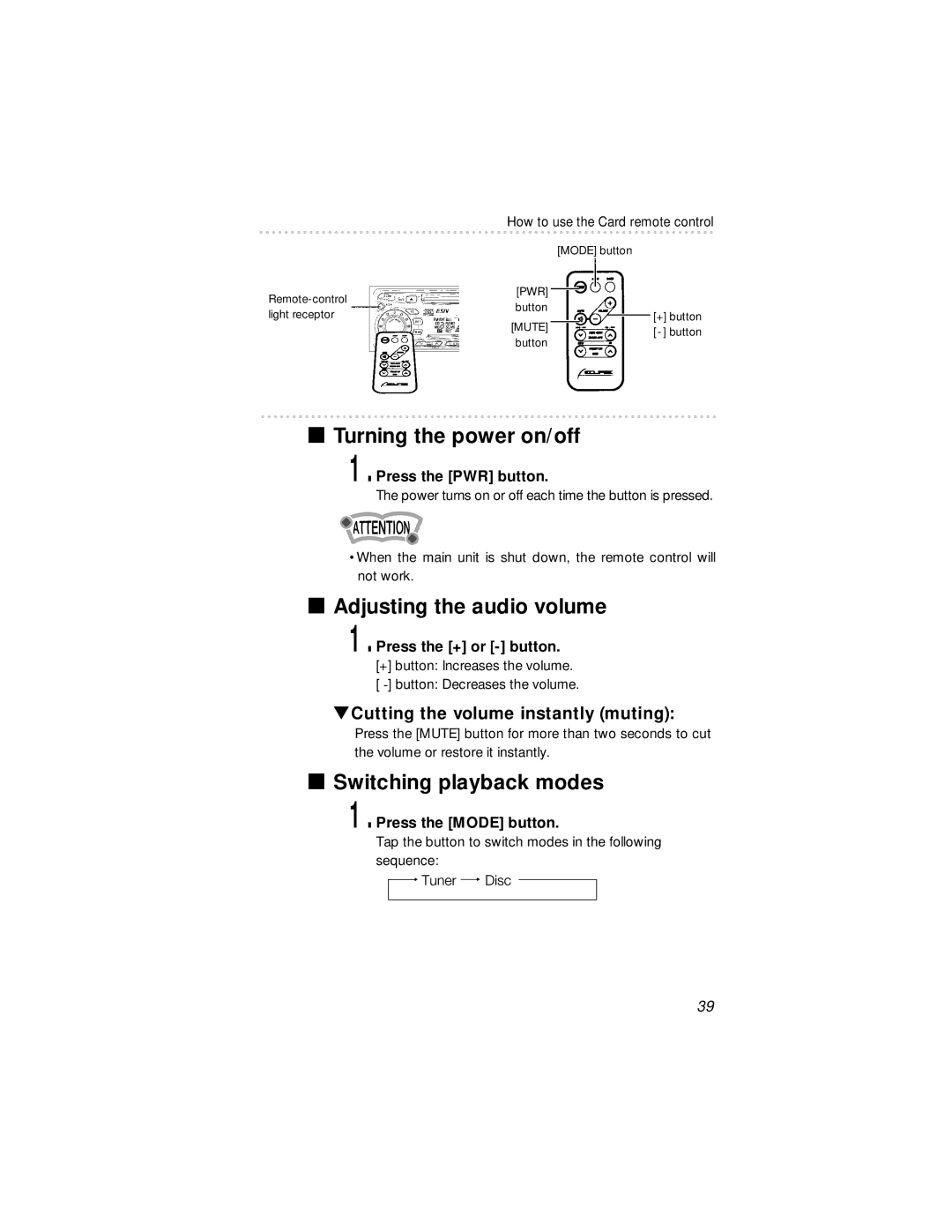 Eclipse - Fujitsu Ten 54420 owner manual Turning the power on/off, Adjusting the audio volume, Switching playback modes 