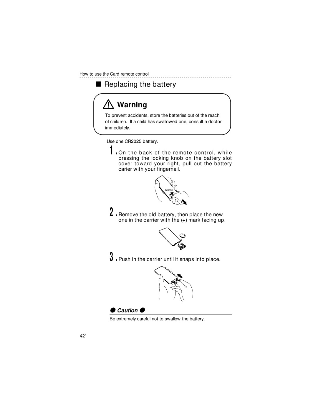 Eclipse - Fujitsu Ten 54420 owner manual Replacing the battery 