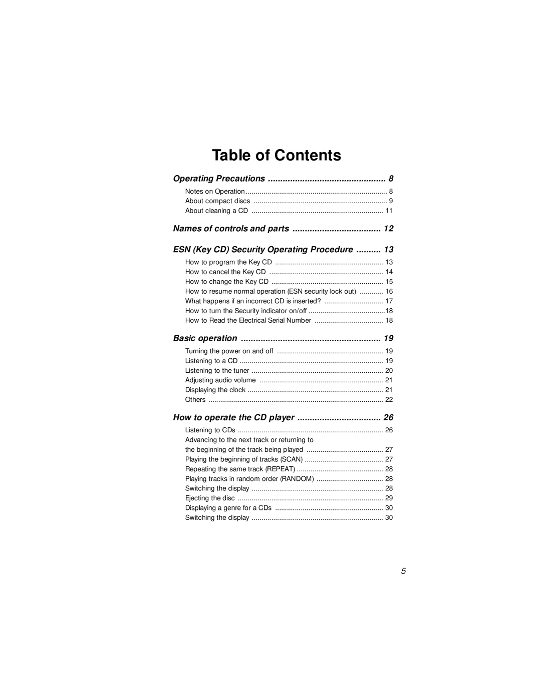 Eclipse - Fujitsu Ten 54420 owner manual Table of Contents 