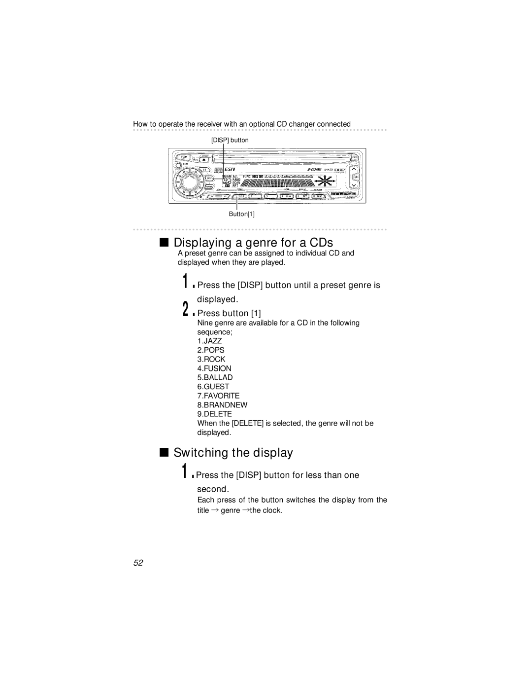 Eclipse - Fujitsu Ten 54420 owner manual Disp button Button1 