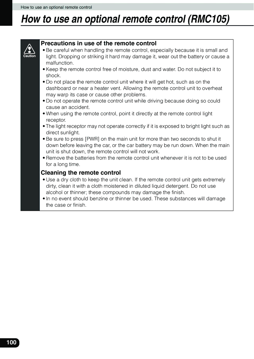 Eclipse - Fujitsu Ten AVN 30D manual How to use an optional remote control RMC105 