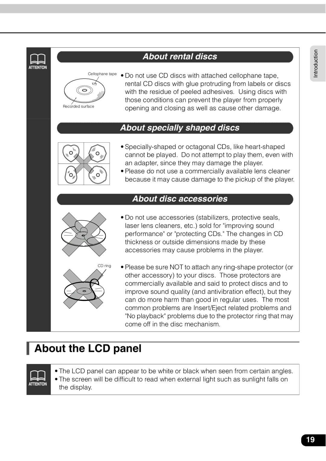 Eclipse - Fujitsu Ten AVN 30D manual About the LCD panel, About rental discs, About specially shaped discs 