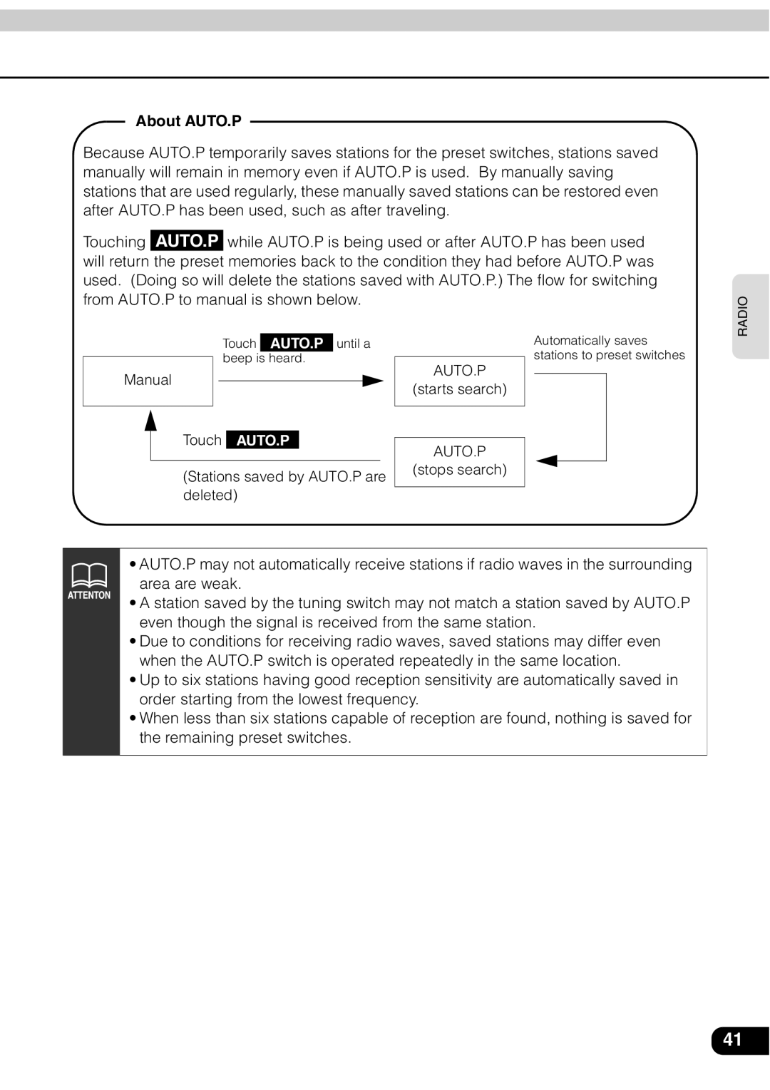 Eclipse - Fujitsu Ten AVN 30D manual About AUTO.P 