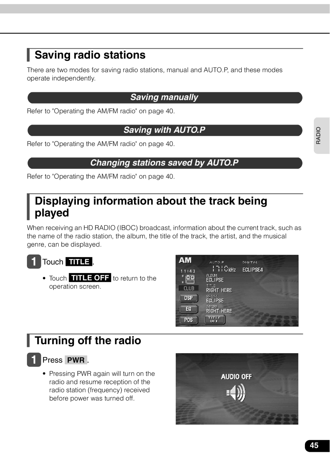 Eclipse - Fujitsu Ten AVN 30D manual Refer to Operating the AM/FM radio on 