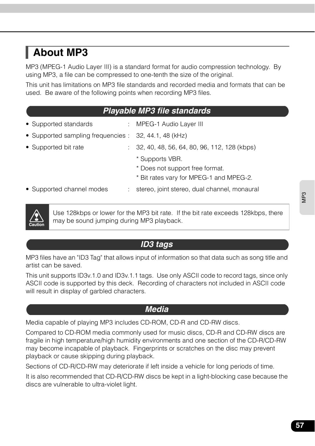 Eclipse - Fujitsu Ten AVN 30D manual About MP3, Playable MP3 file standards, ID3 tags, Media 