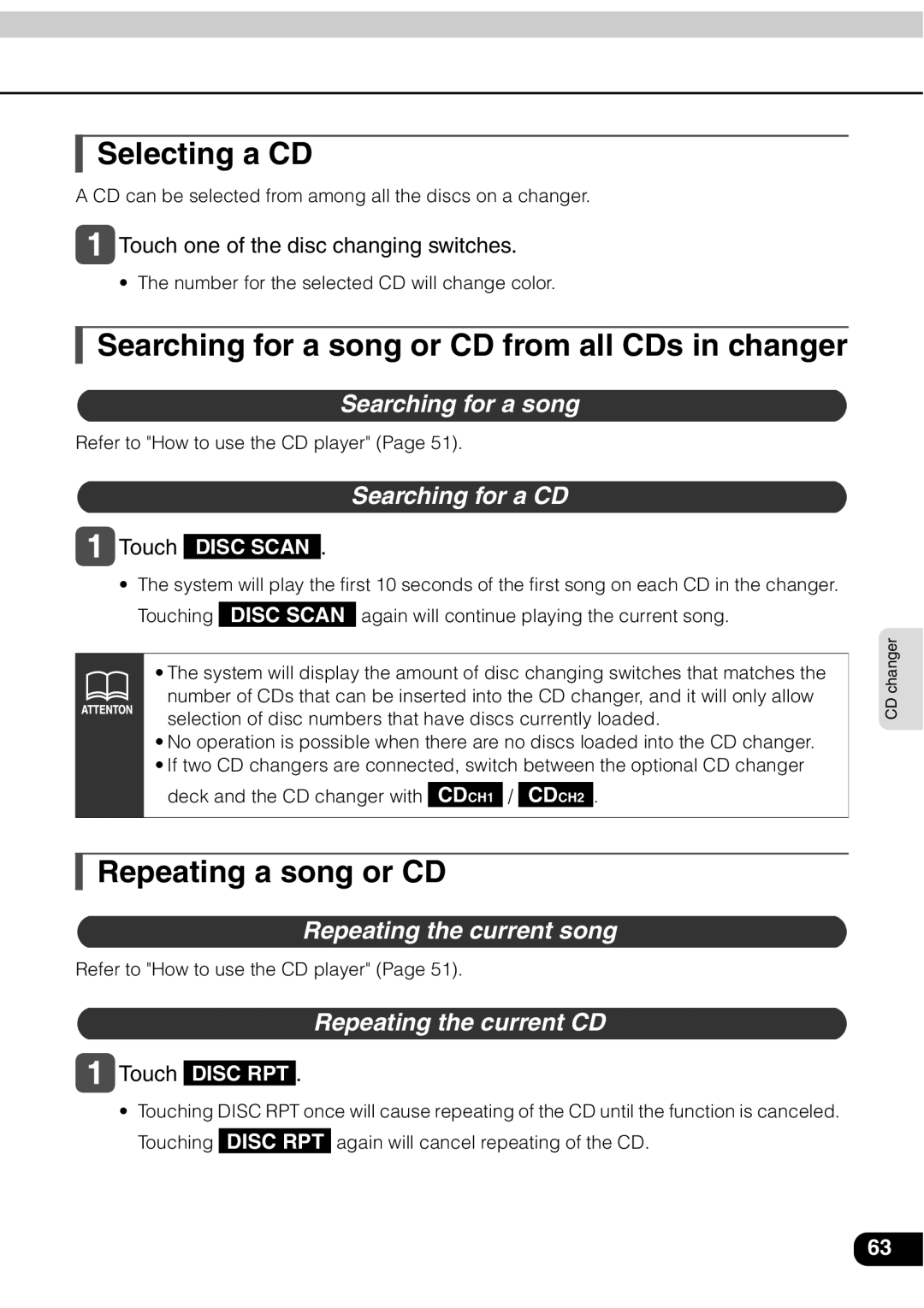 Eclipse - Fujitsu Ten AVN 30D Selecting a CD, Searching for a song or CD from all CDs in changer, Repeating a song or CD 