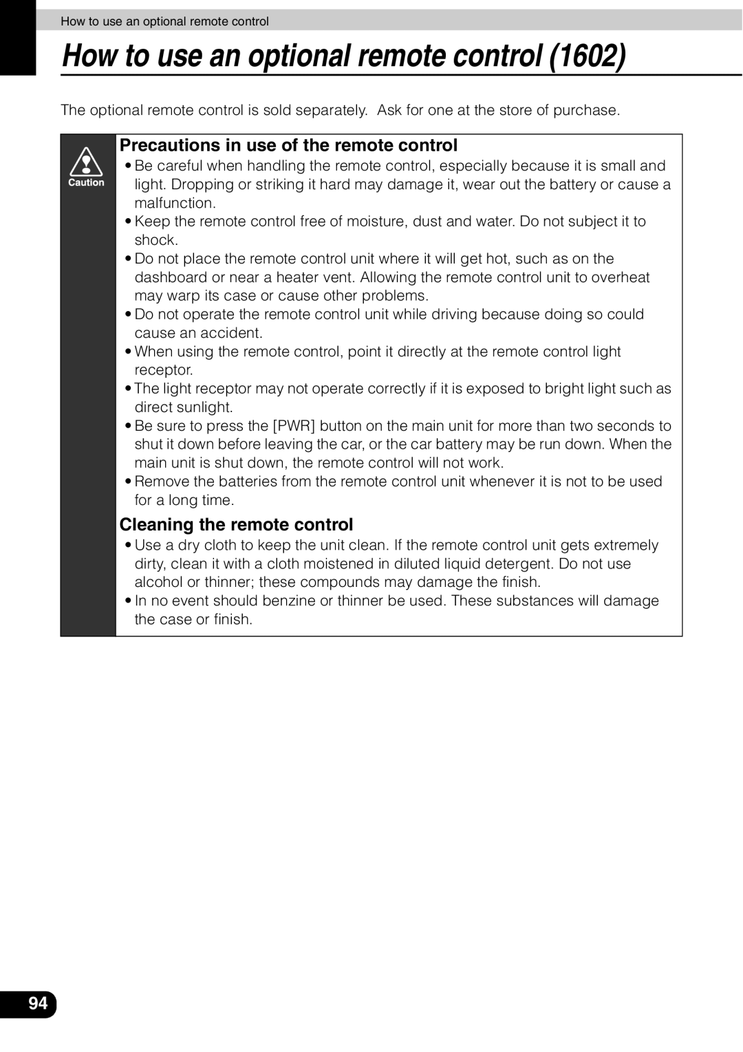 Eclipse - Fujitsu Ten AVN 30D manual How to use an optional remote control, Precautions in use of the remote control 