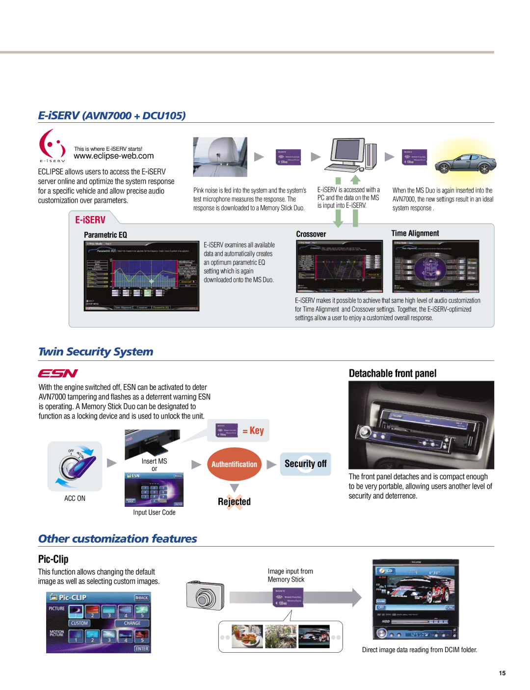 Eclipse - Fujitsu Ten AVN5495, AVX5000, CH3083, RMC105 manual Rejected, Parametric EQ, Crossover, Security off, Time Alignment 