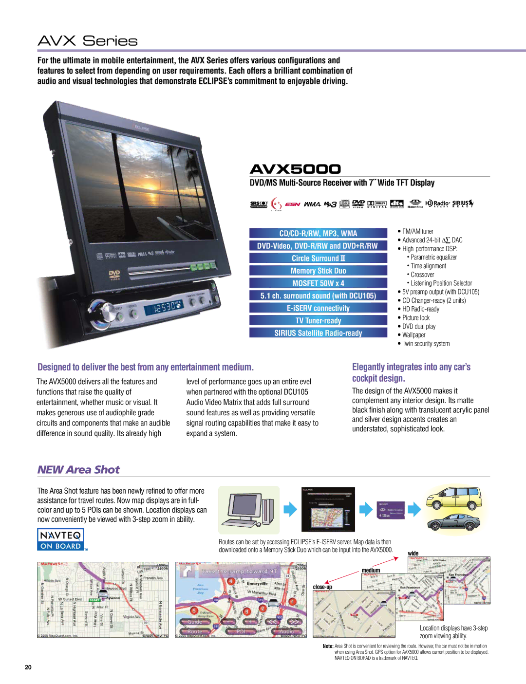 Eclipse - Fujitsu Ten HDR105, AVX5000, AVN5495 AVX Series, DVD/MS Multi-Source Receiver with 7˝ Wide TFT Display, Close-up 