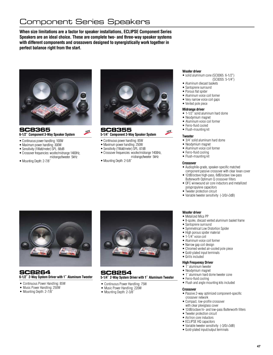 Eclipse - Fujitsu Ten TVR105, AVX5000, AVN5495, CH3083, RMC105 manual Component Series Speakers, SC8365, SC8264, SC8355, SC8254 