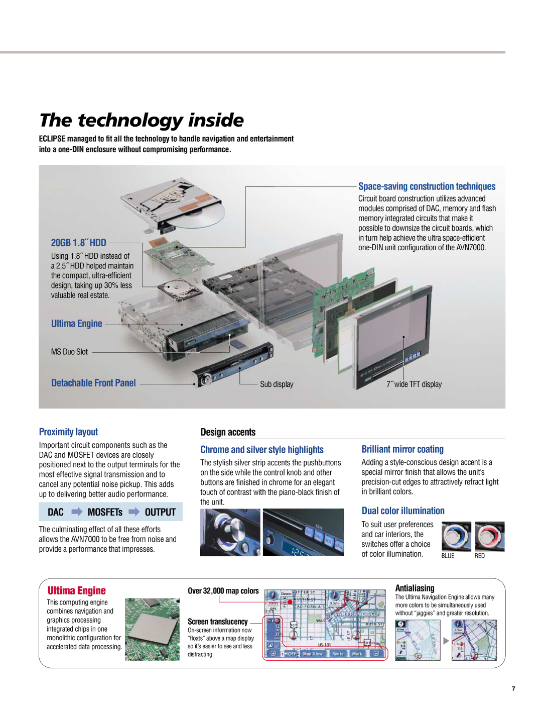 Eclipse - Fujitsu Ten AV8533 DAC MOSFETs Output, Design accents, Antialiasing, Over 32,000 map colors Screen translucency 