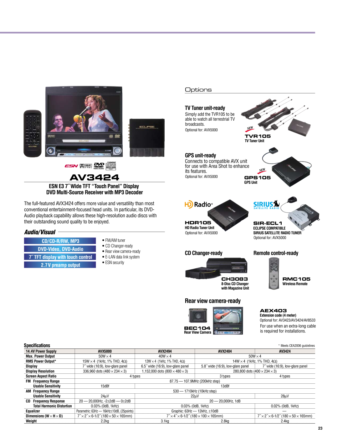 Eclipse - Fujitsu Ten AEX403 AV3424, Audio/ Visual, ESN E3 7˝ Wide TFT “Touch Panel” Display, Options, TV Tuner unit-ready 