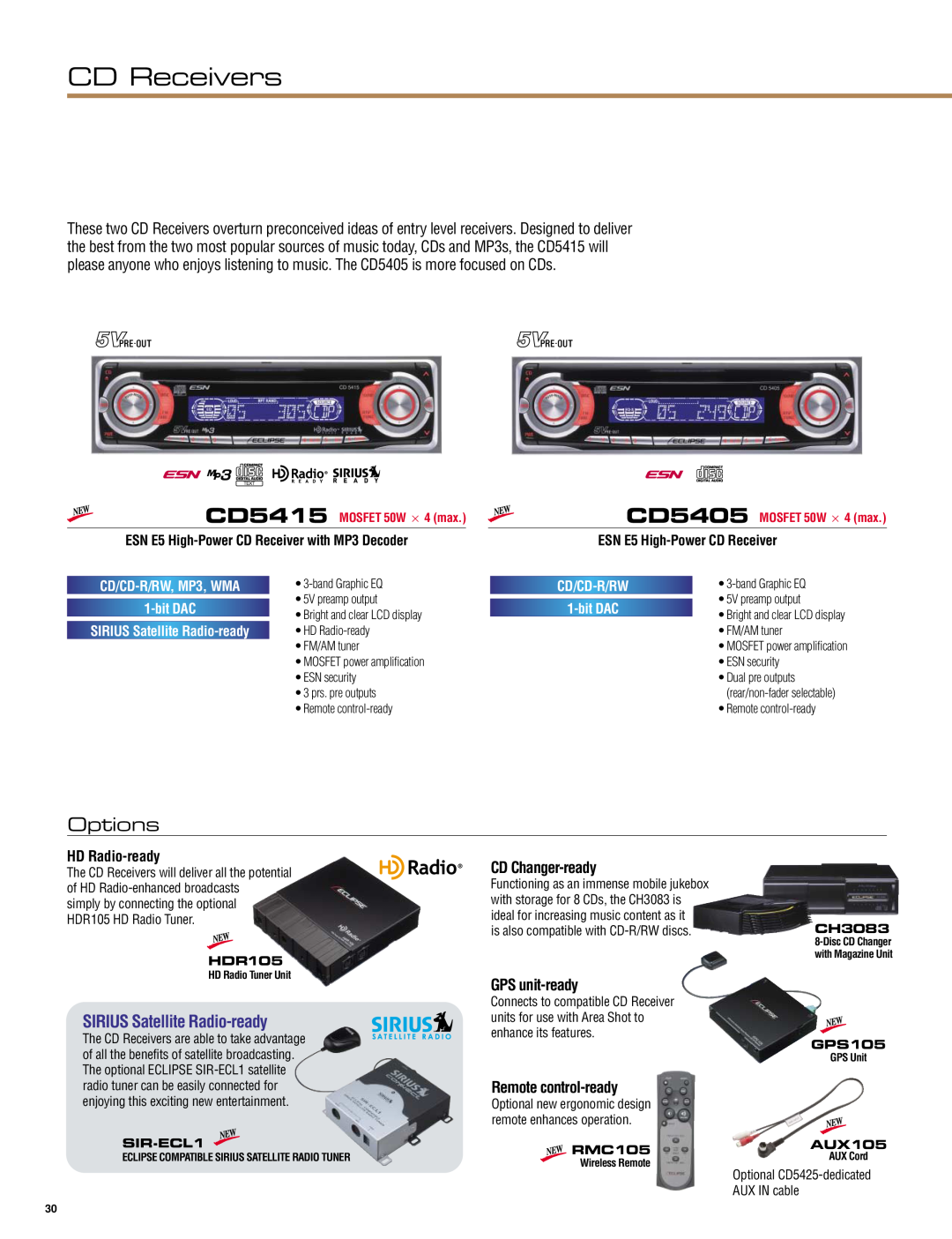 Eclipse - Fujitsu Ten CH3083 Options, SIRIUS Satellite Radio-ready, CD Receivers, HD Radio-ready, CD Changer-ready, HDR105 