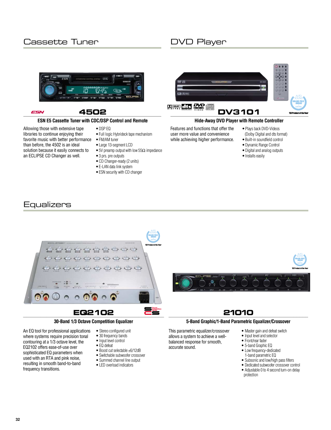 Eclipse - Fujitsu Ten SIR-ECL1, AVX5000, AVN5495, CH3083 Cassette Tuner, DVD Player, Equalizers, 4502, DV3101, EQ2102, 21010 