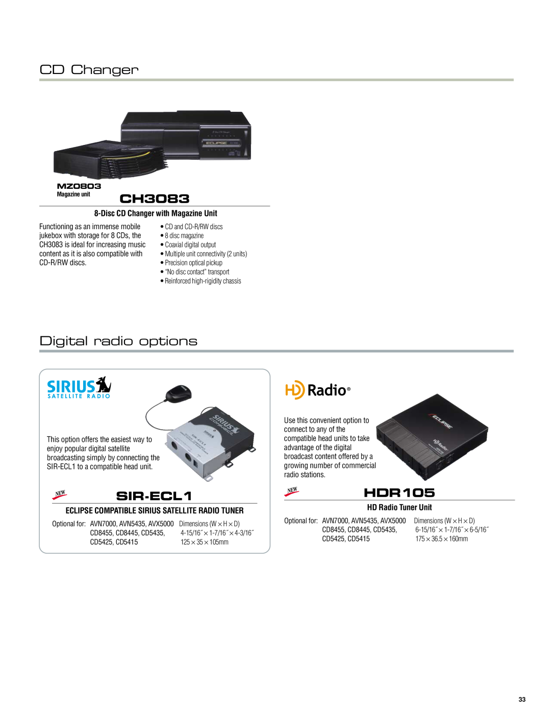 Eclipse - Fujitsu Ten TVR105 CD Changer, Digital radio options, CH3083, SIR-ECL1, HDR105, HD Radio Tuner Unit, MZ0803 