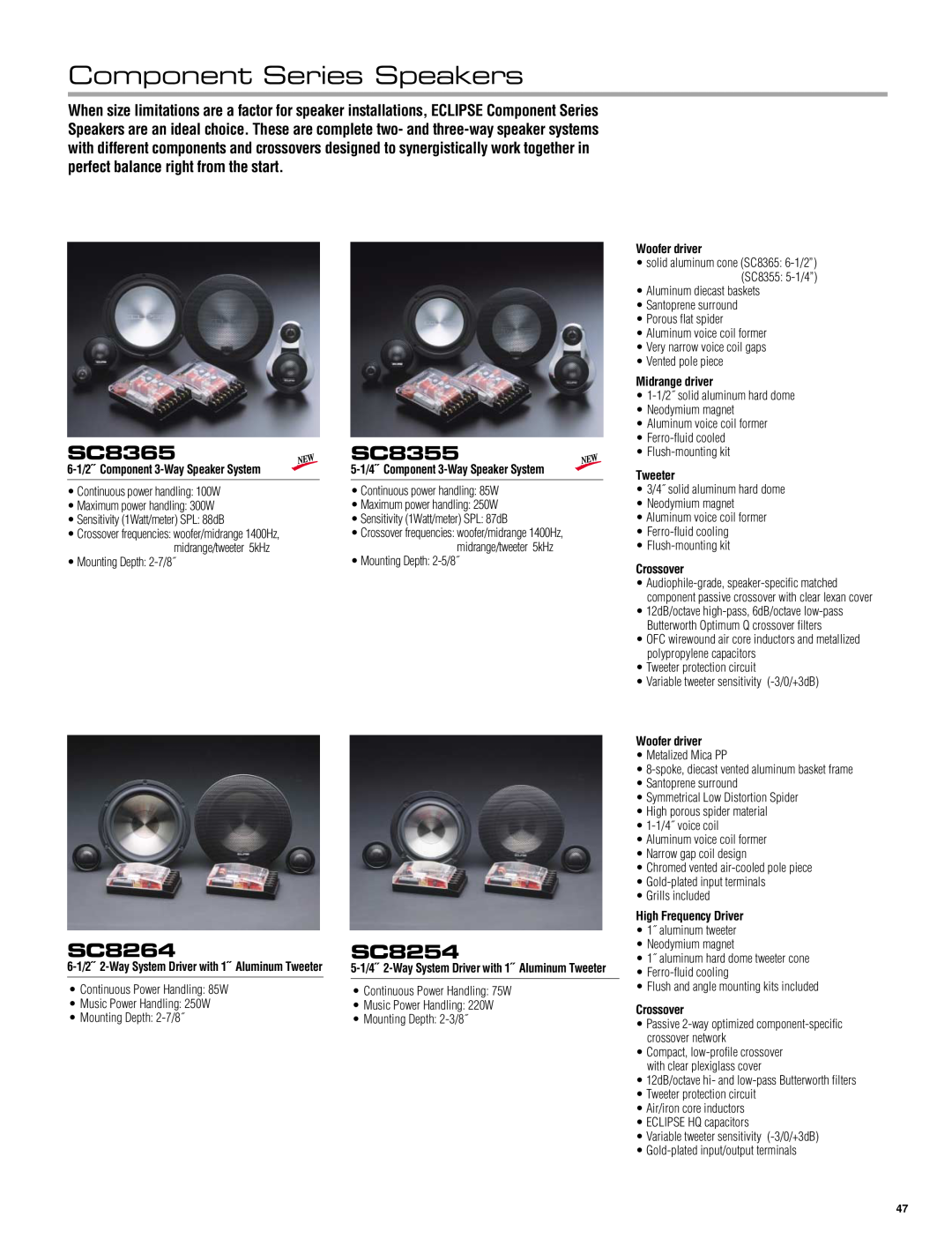 Eclipse - Fujitsu Ten TVR105 Component Series Speakers, SC8365, SC8264, SC8355, SC8254, Woofer driver, Midrange driver 