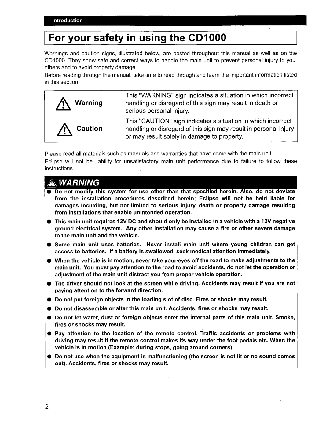 Eclipse - Fujitsu Ten CD1000 manual 