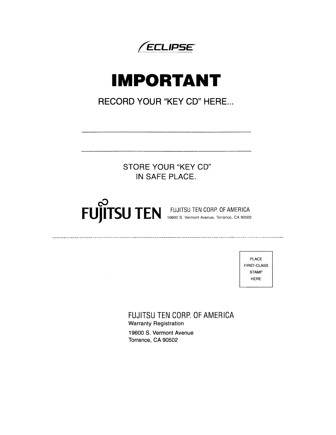 Eclipse - Fujitsu Ten CD1000 manual 