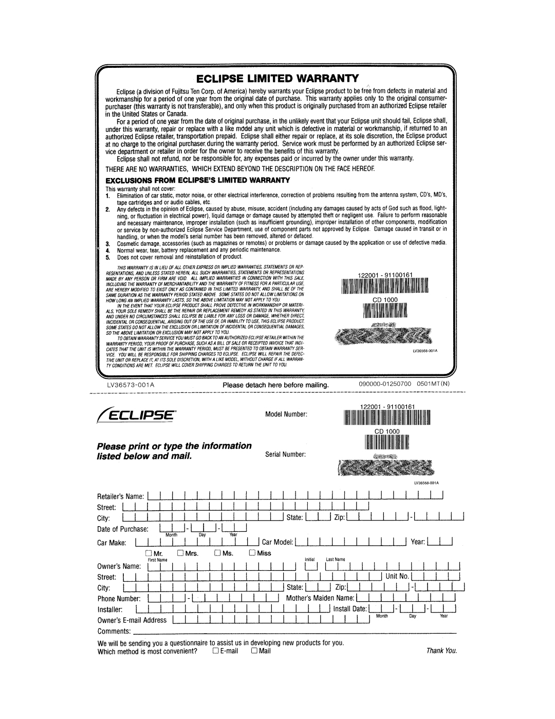 Eclipse - Fujitsu Ten CD1000 manual 