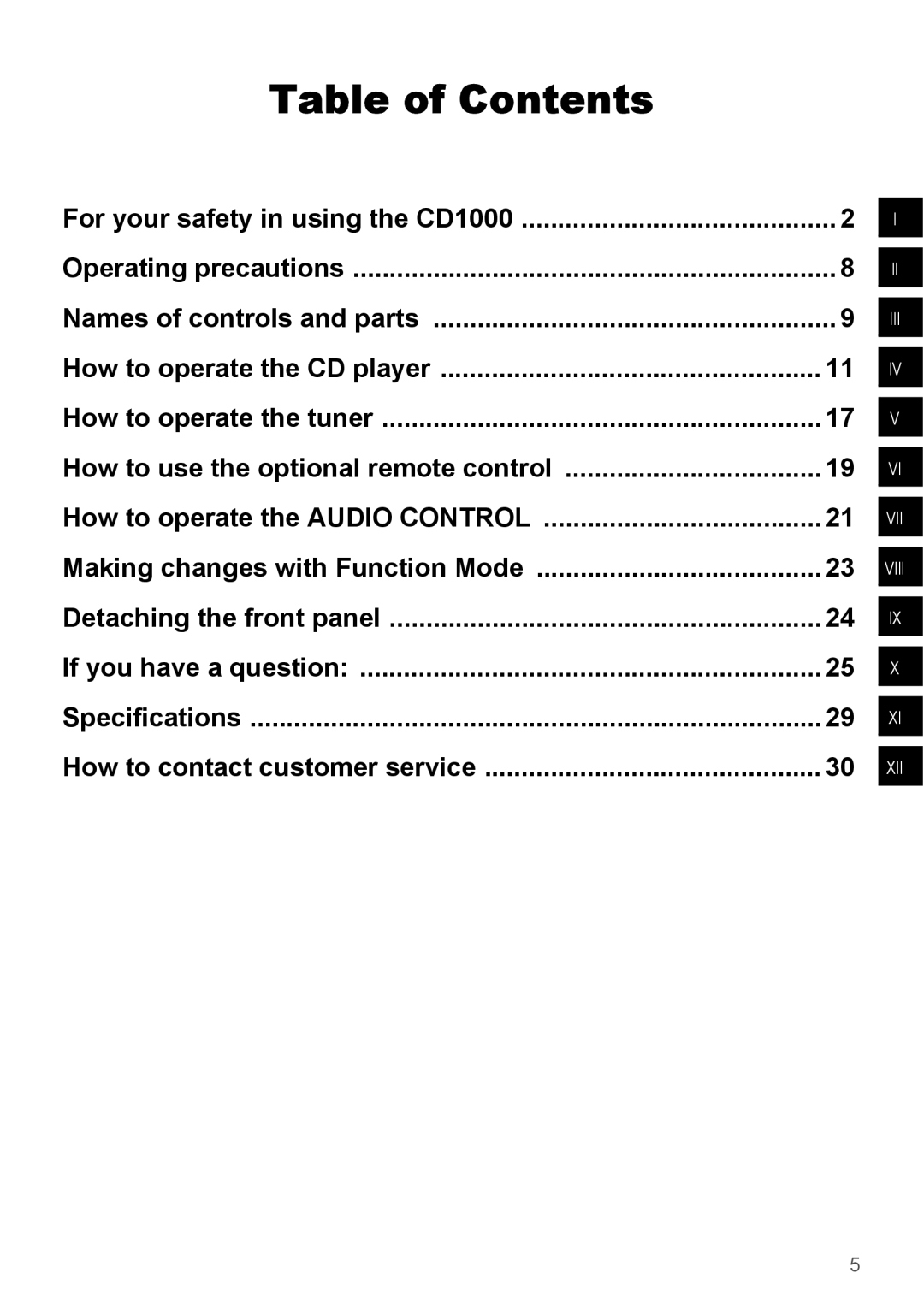 Eclipse - Fujitsu Ten CD1000 manual Table of Contents 