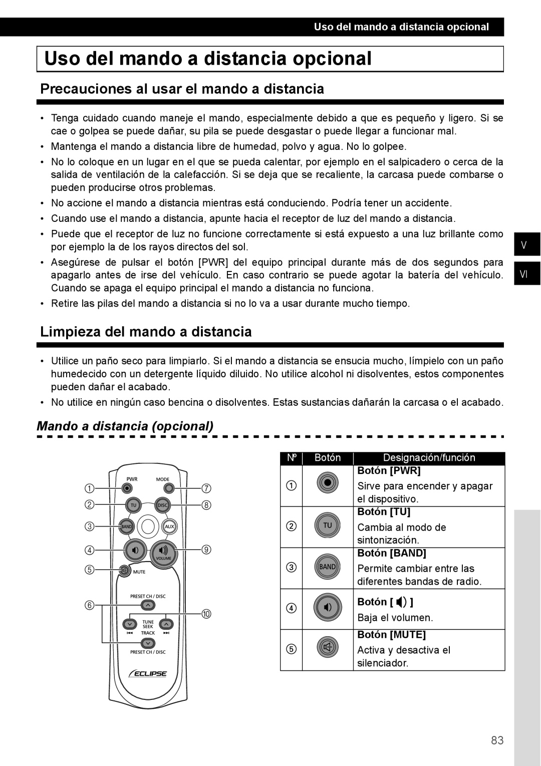 Eclipse - Fujitsu Ten CD1000 manual Uso del mando a distancia opcional, Precauciones al usar el mando a distancia, Nº Botón 