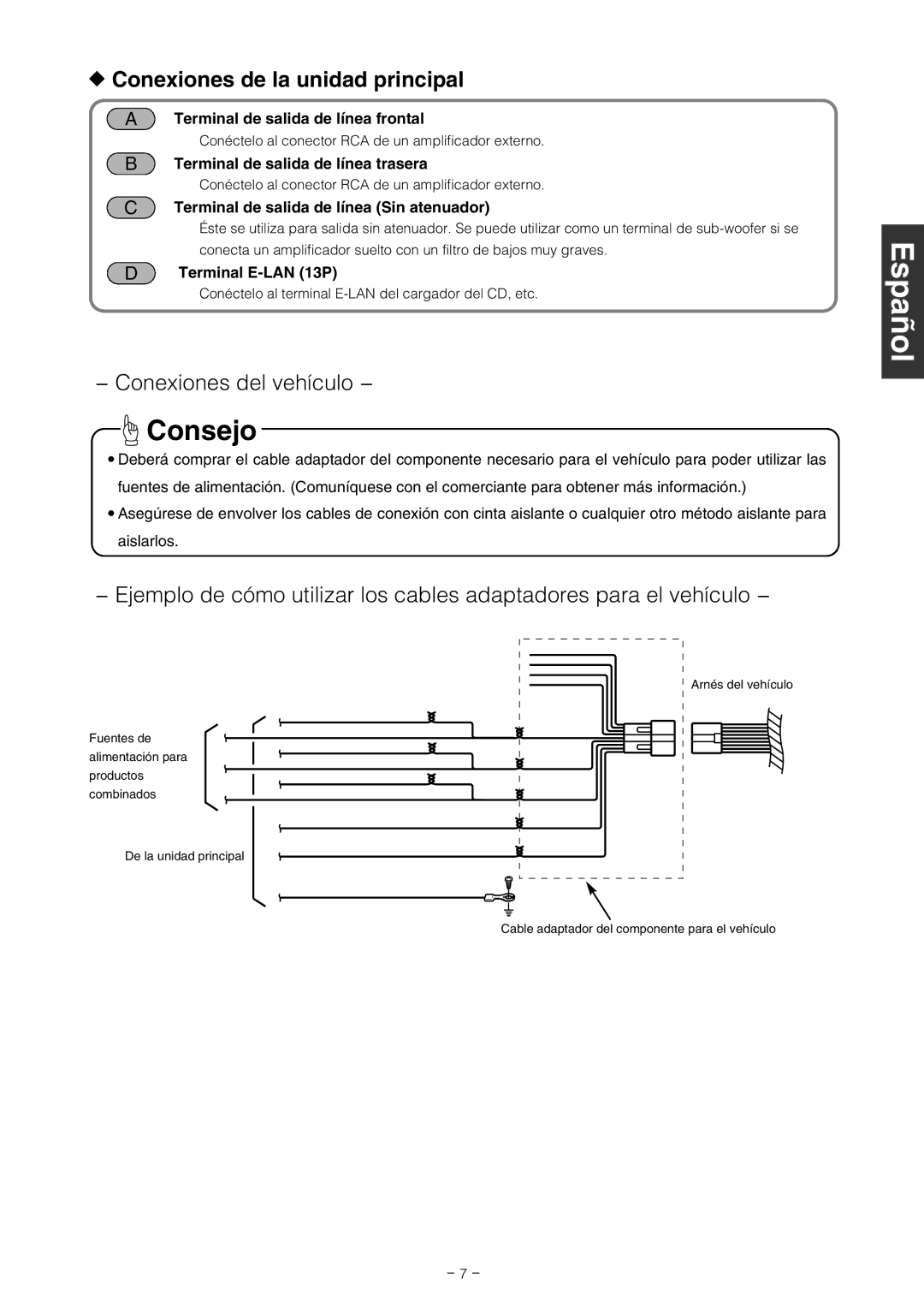 Eclipse - Fujitsu Ten CD2000 installation manual Conexiones de la unidad principal 