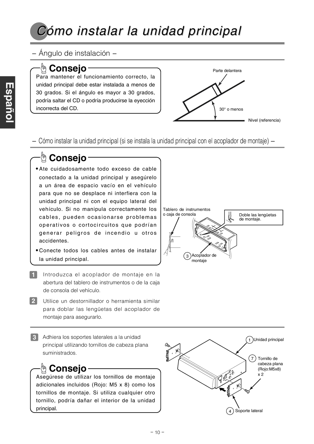 Eclipse - Fujitsu Ten CD2000 Cómo instalar la unidad principal, Caja de consolaDoble las lengüetas de montaje 