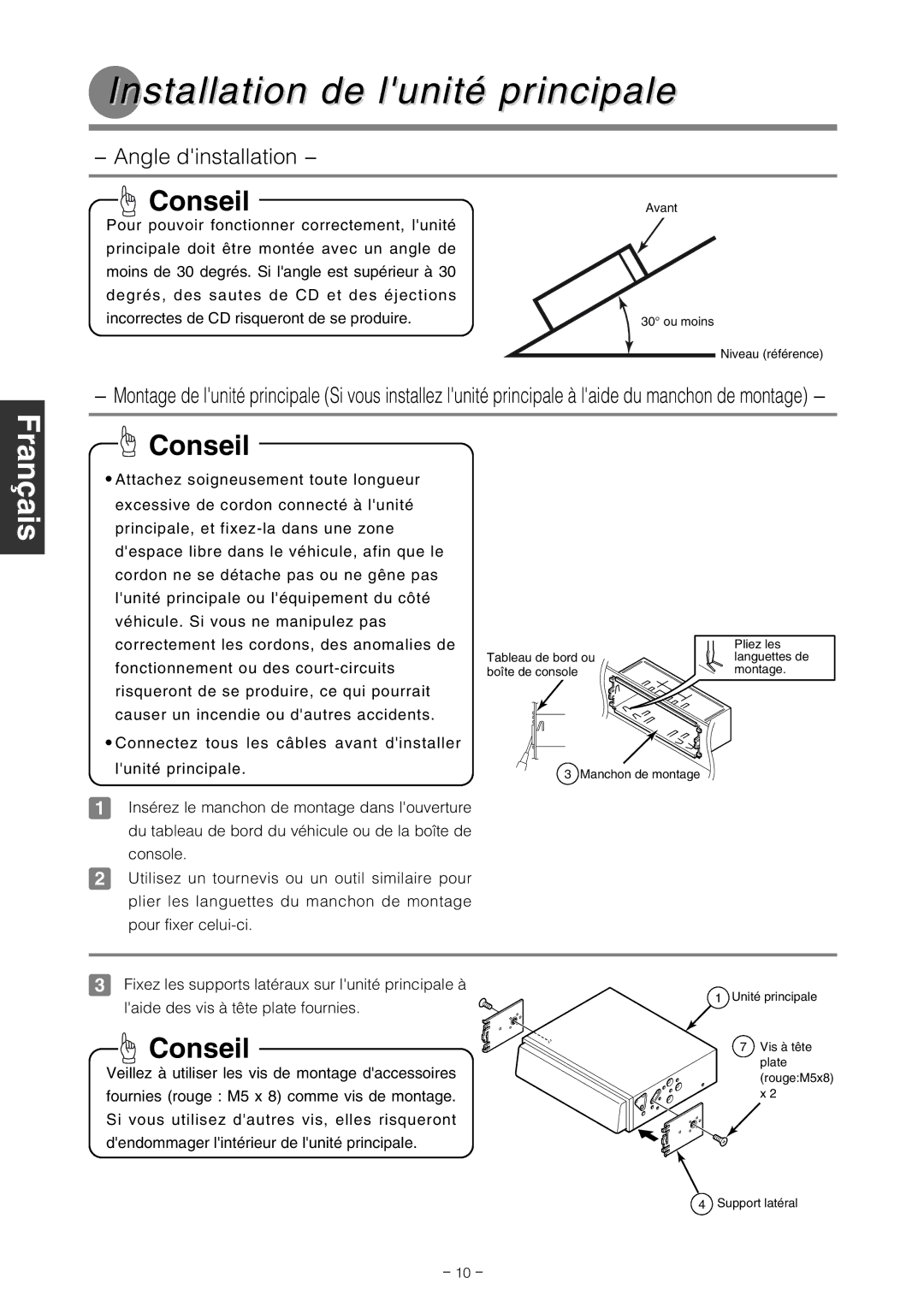 Eclipse - Fujitsu Ten CD2000 installation manual Installation de lunité principale, Français Français, Italiano 