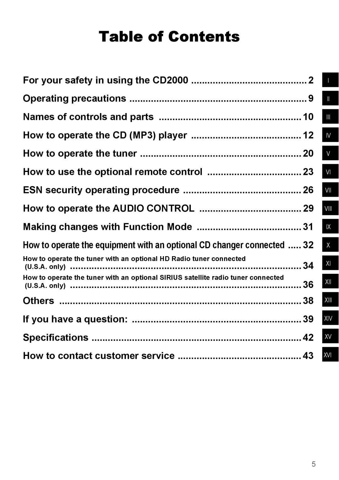 Eclipse - Fujitsu Ten CD2000 manual Table of Contents, How to operate the equipment with an optional CD changer connected 