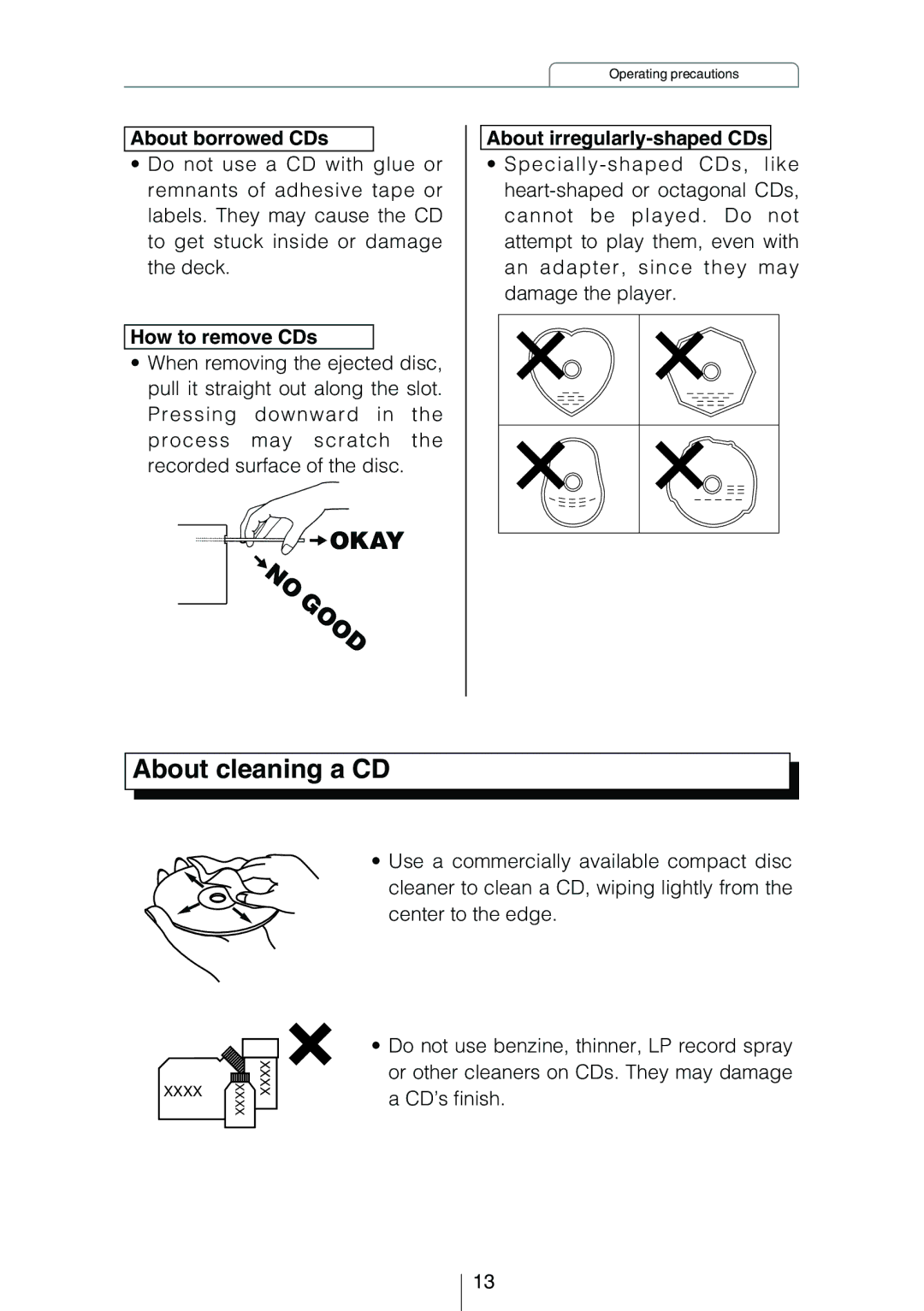 Eclipse - Fujitsu Ten CD3414 owner manual About borrowed CDs, How to remove CDs, About irregularly-shaped CDs 