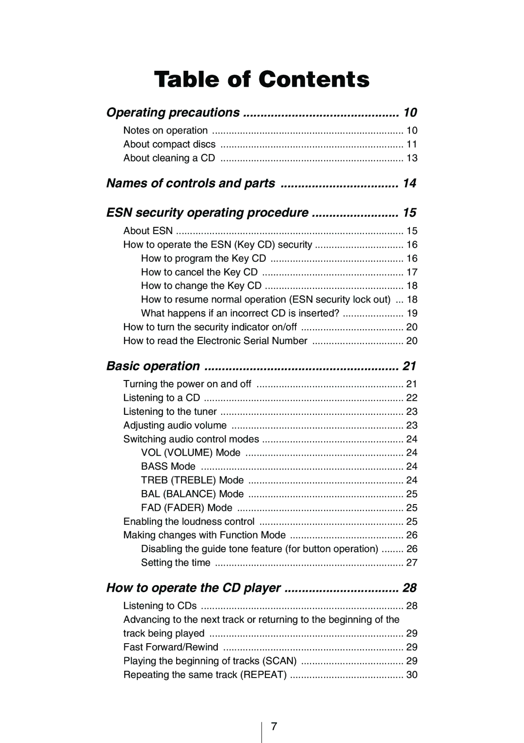 Eclipse - Fujitsu Ten CD3414 owner manual Table of Contents 