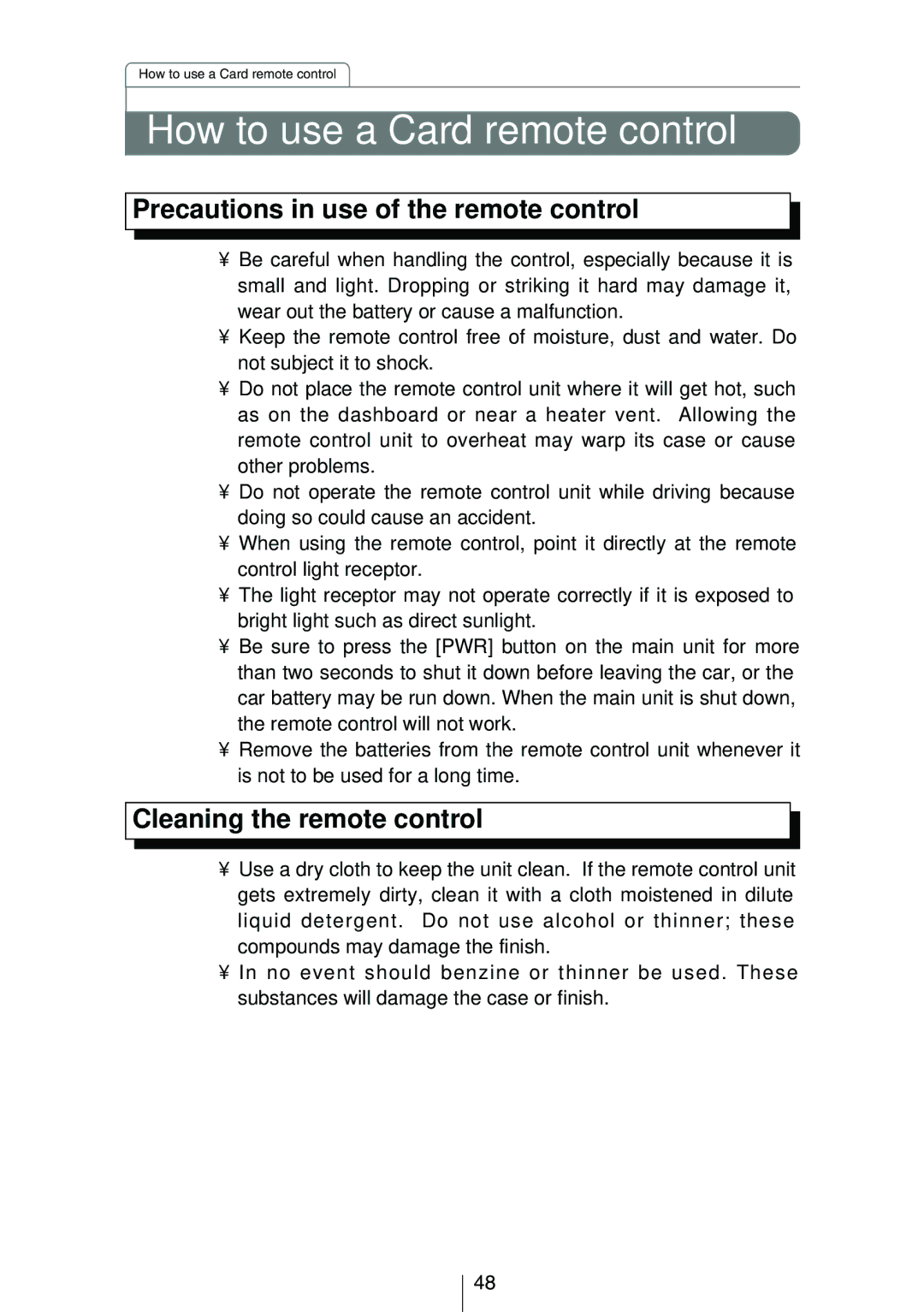 Eclipse - Fujitsu Ten CD3424 owner manual How to use a Card remote control, Precautions in use of the remote control 