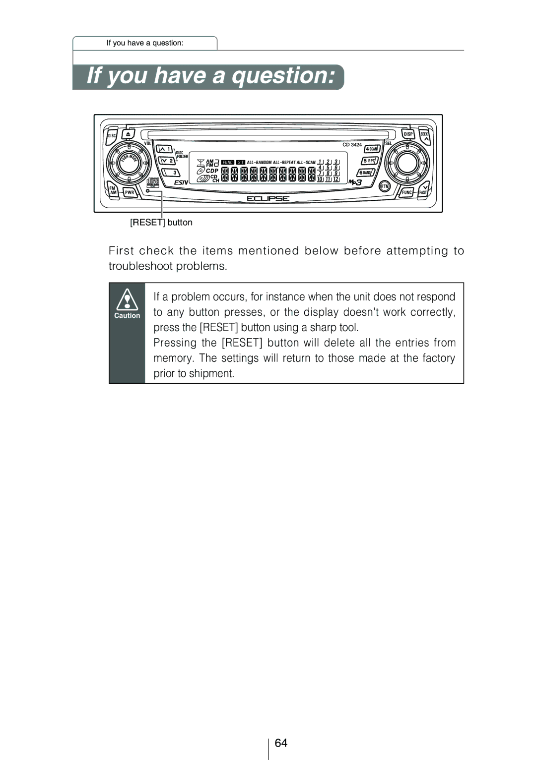 Eclipse - Fujitsu Ten CD3424 owner manual If you have a question 