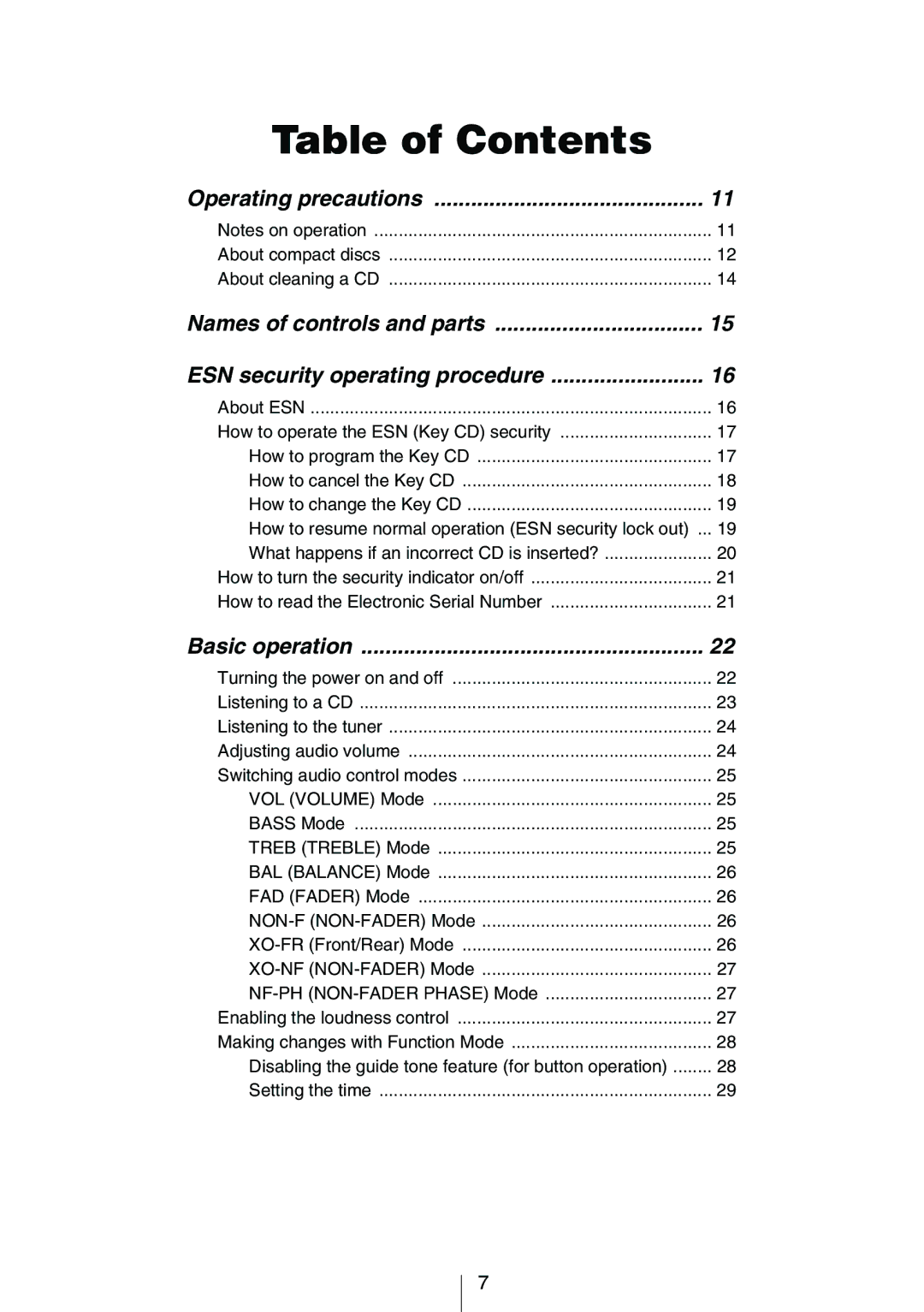 Eclipse - Fujitsu Ten CD3424 owner manual Table of Contents 