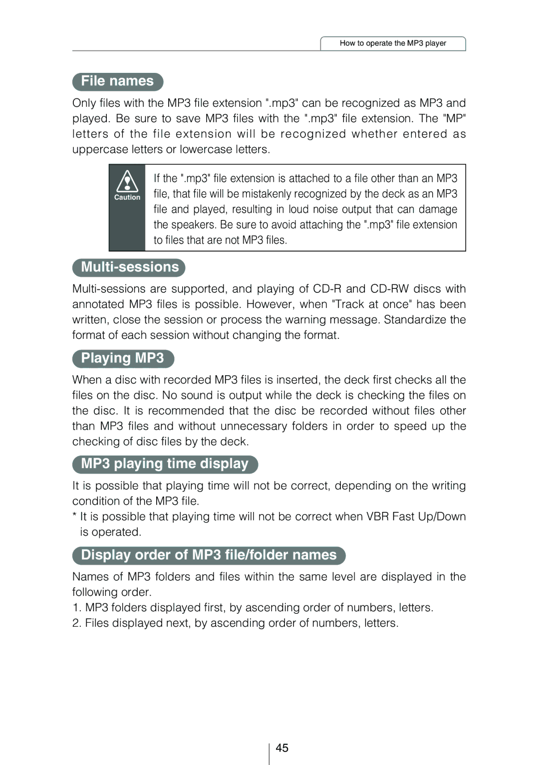 Eclipse - Fujitsu Ten CD3434 owner manual File names, Multi-sessions, Playing MP3, MP3 playing time display 