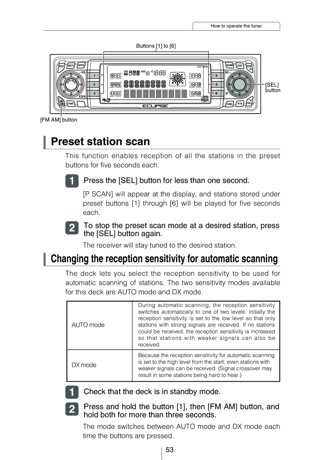 Eclipse - Fujitsu Ten CD3434 owner manual Preset station scan 