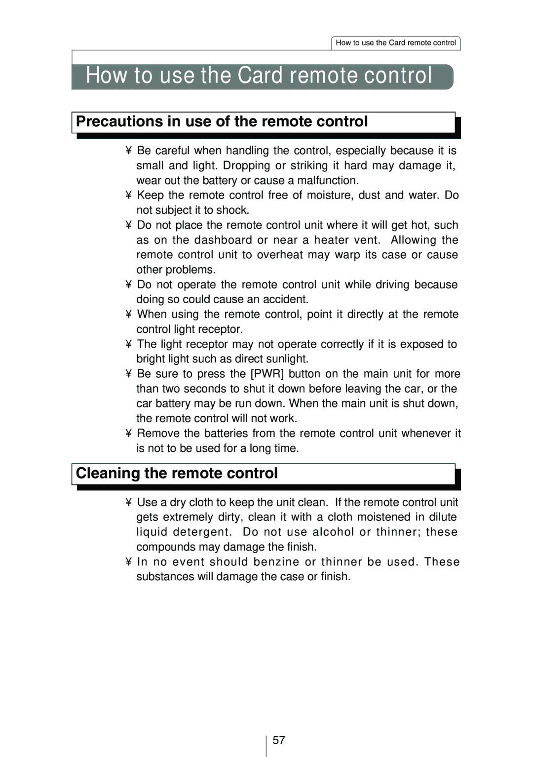 Eclipse - Fujitsu Ten CD3434 owner manual How to use the Card remote control, Precautions in use of the remote control 