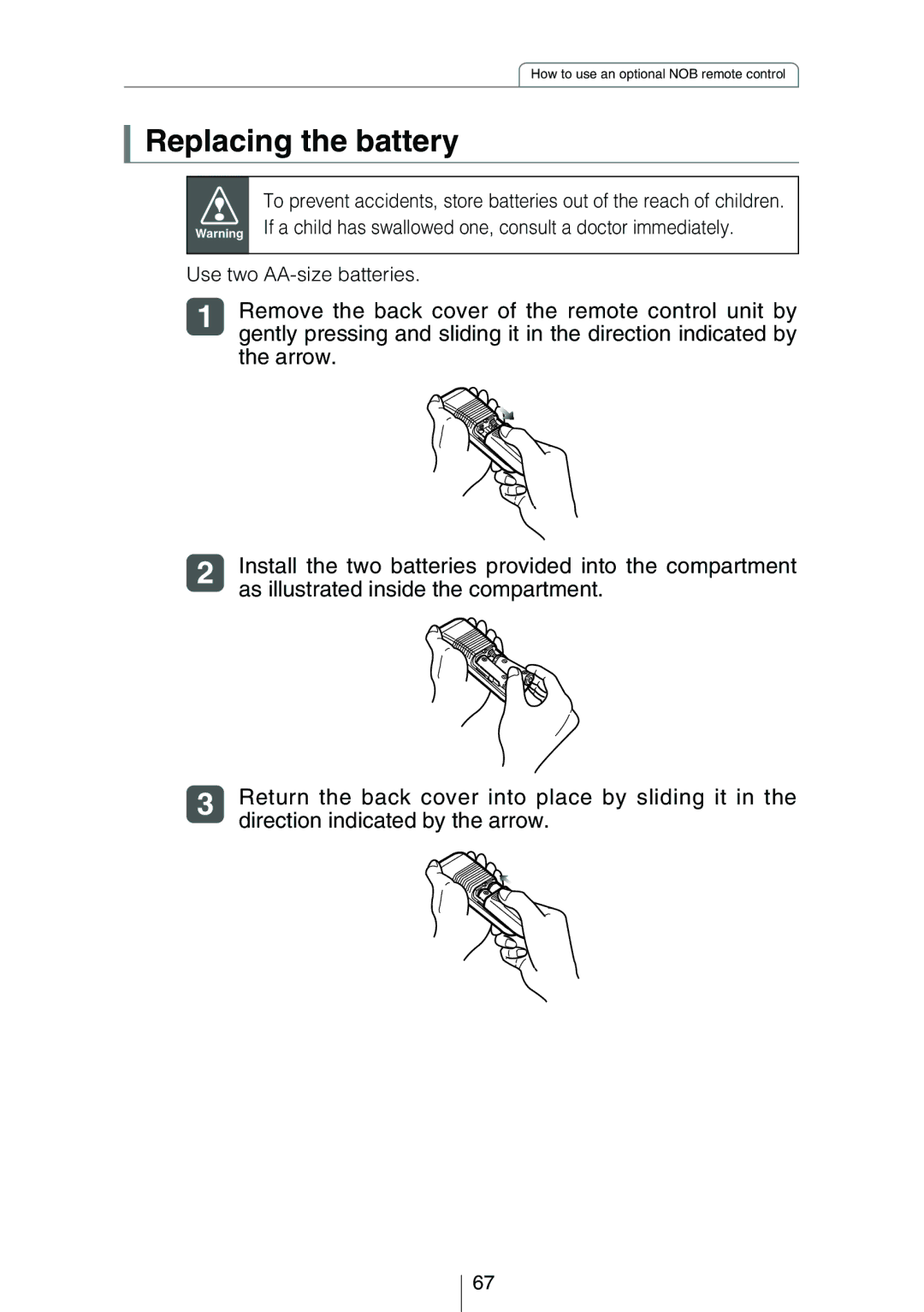 Eclipse - Fujitsu Ten CD3434 owner manual Remove the back cover of the remote control unit by 