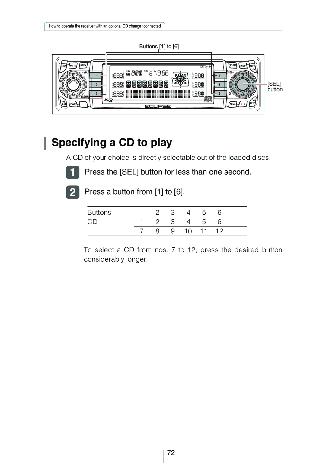 Eclipse - Fujitsu Ten CD3434 owner manual Specifying a CD to play 