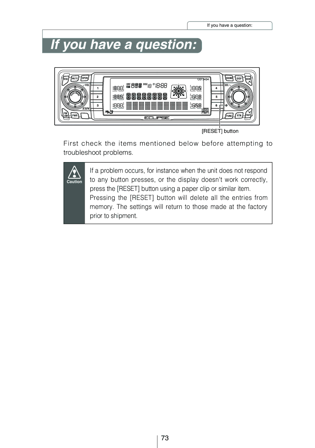 Eclipse - Fujitsu Ten CD3434 owner manual If you have a question 