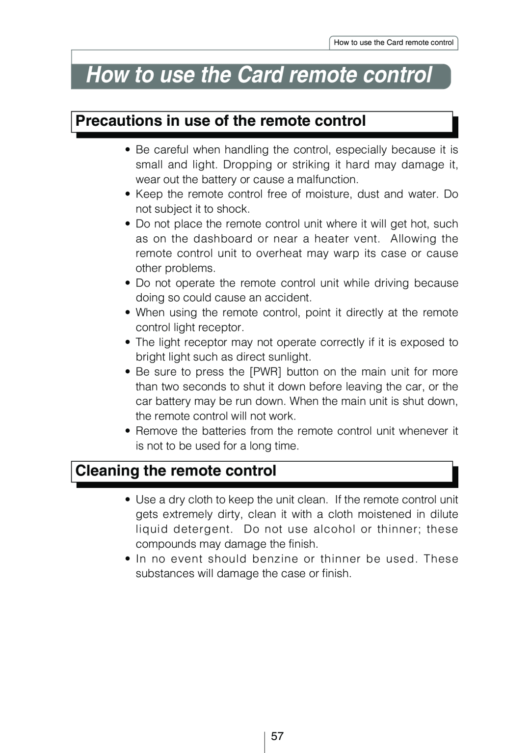 Eclipse - Fujitsu Ten CD3434 owner manual How to use the Card remote control, Precautions in use of the remote control 