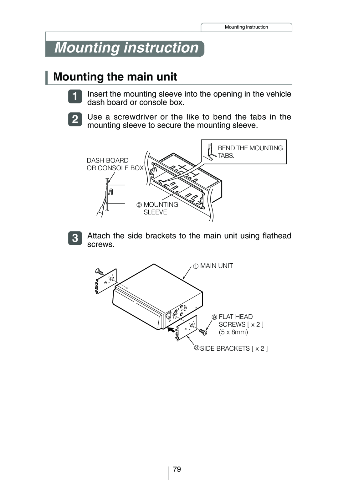 Eclipse - Fujitsu Ten CD3434 owner manual Mounting instruction, Mounting the main unit 