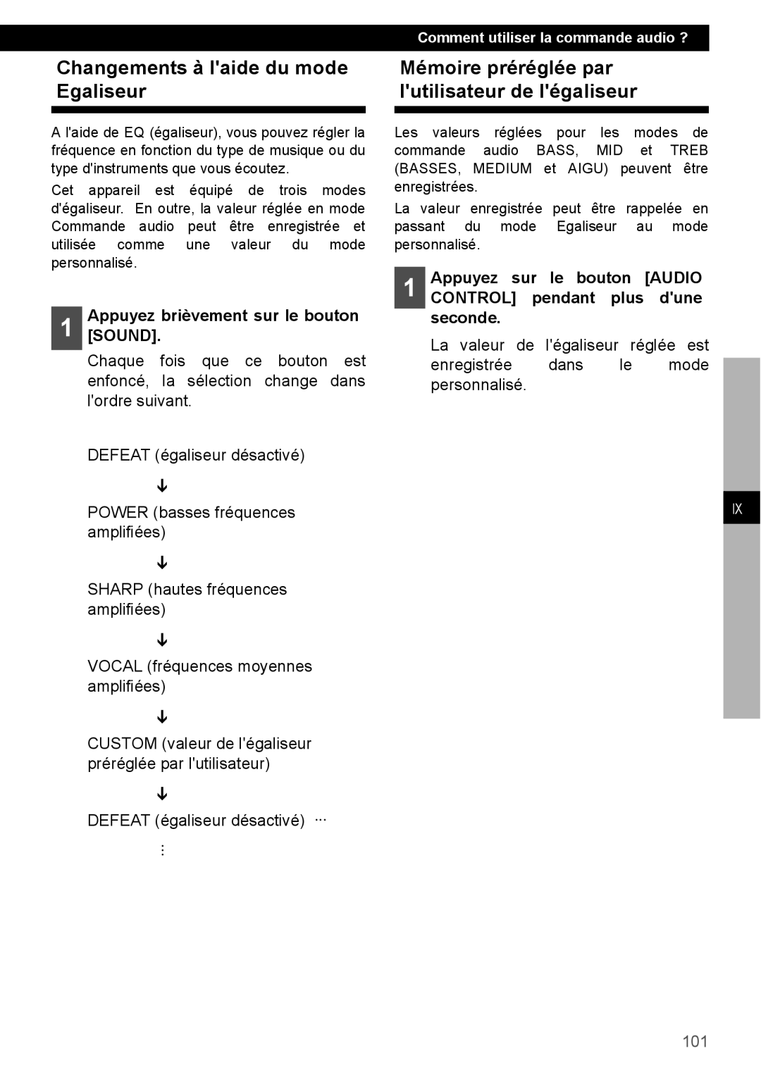 Eclipse - Fujitsu Ten CD4000 Changements à laide du mode Egaliseur, Mémoire préréglée par lutilisateur de légaliseur, 101 