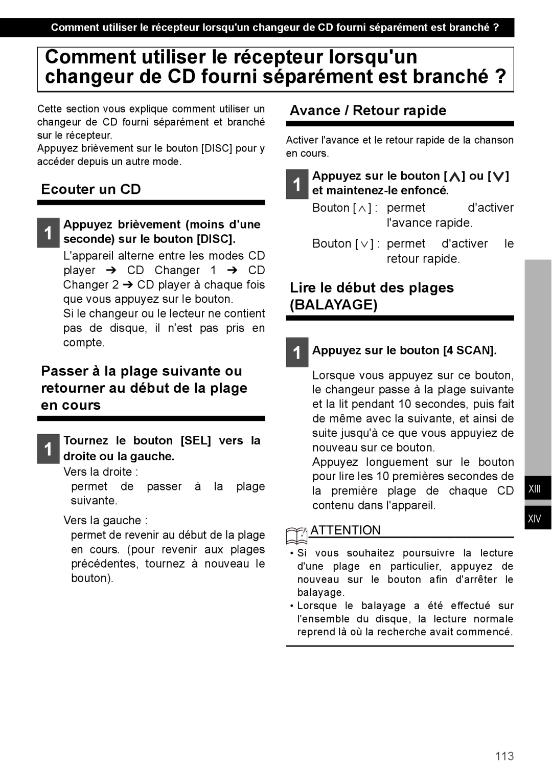 Eclipse - Fujitsu Ten CD4000 manual Avance / Retour rapide, Ecouter un CD, Lire le début des plages Balayage 