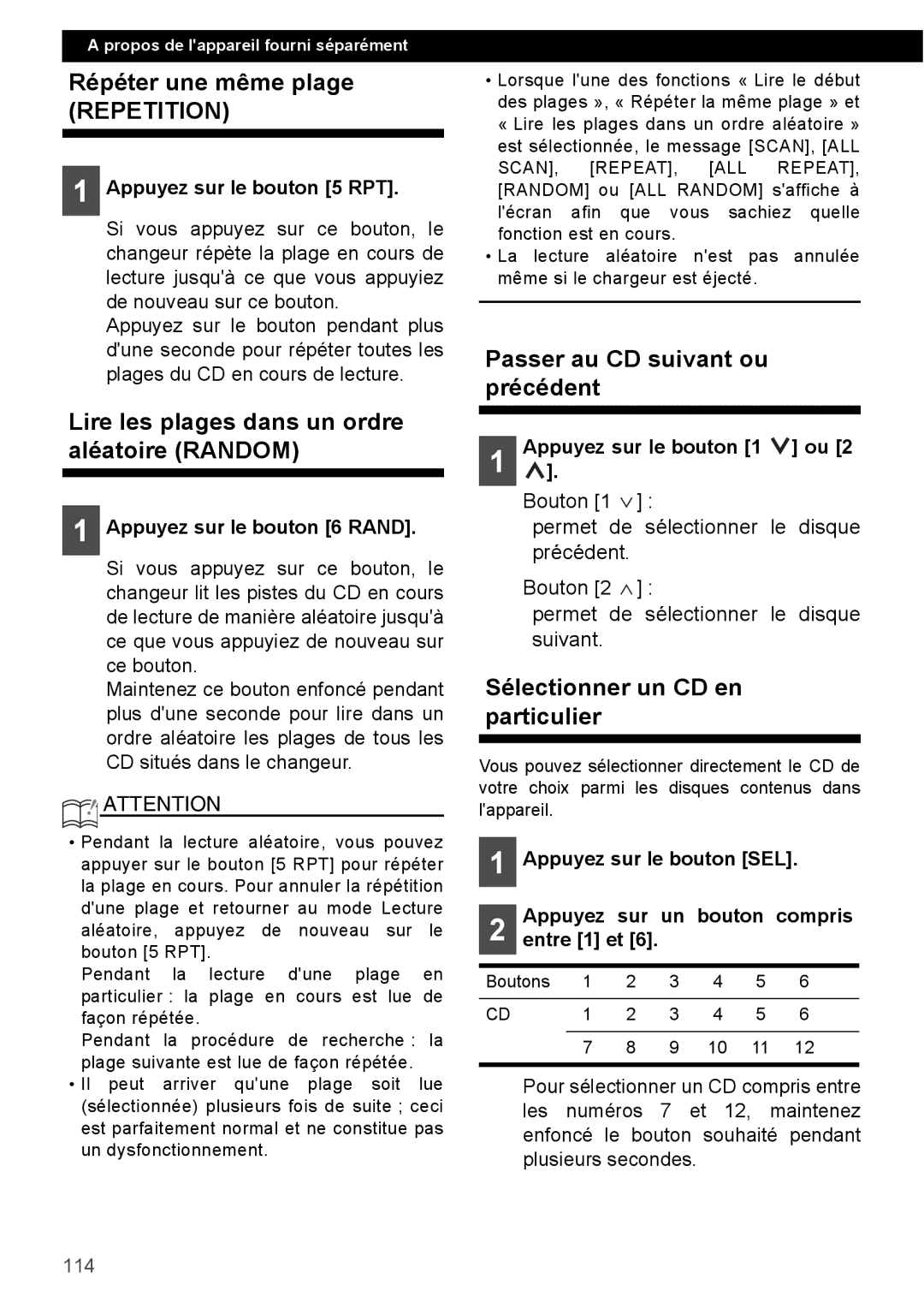 Eclipse - Fujitsu Ten CD4000 manual Répéter une même plage, Lire les plages dans un ordre aléatoire Random 