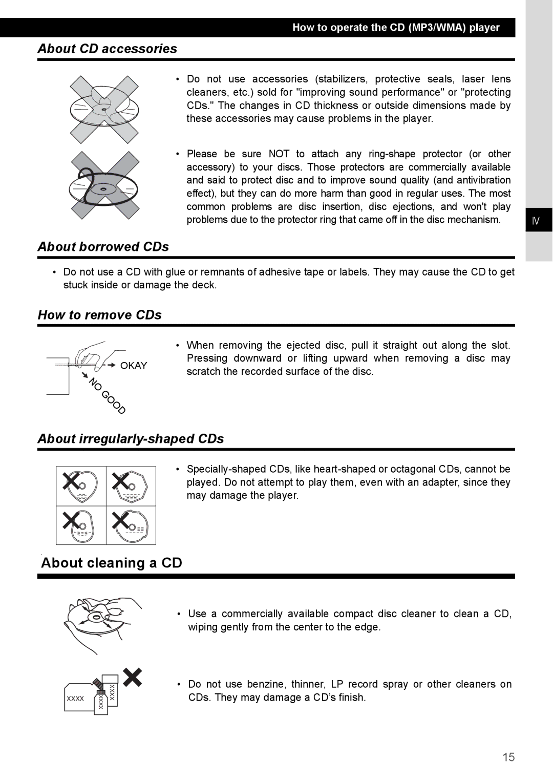 Eclipse - Fujitsu Ten CD4000 manual About cleaning a CD, About CD accessories, About borrowed CDs, How to remove CDs 